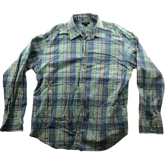 J.Crew Mens Shirt Size XL Plaid Long Sleeve Button Up Green Western Casual Y2K - Picture 1 of 10